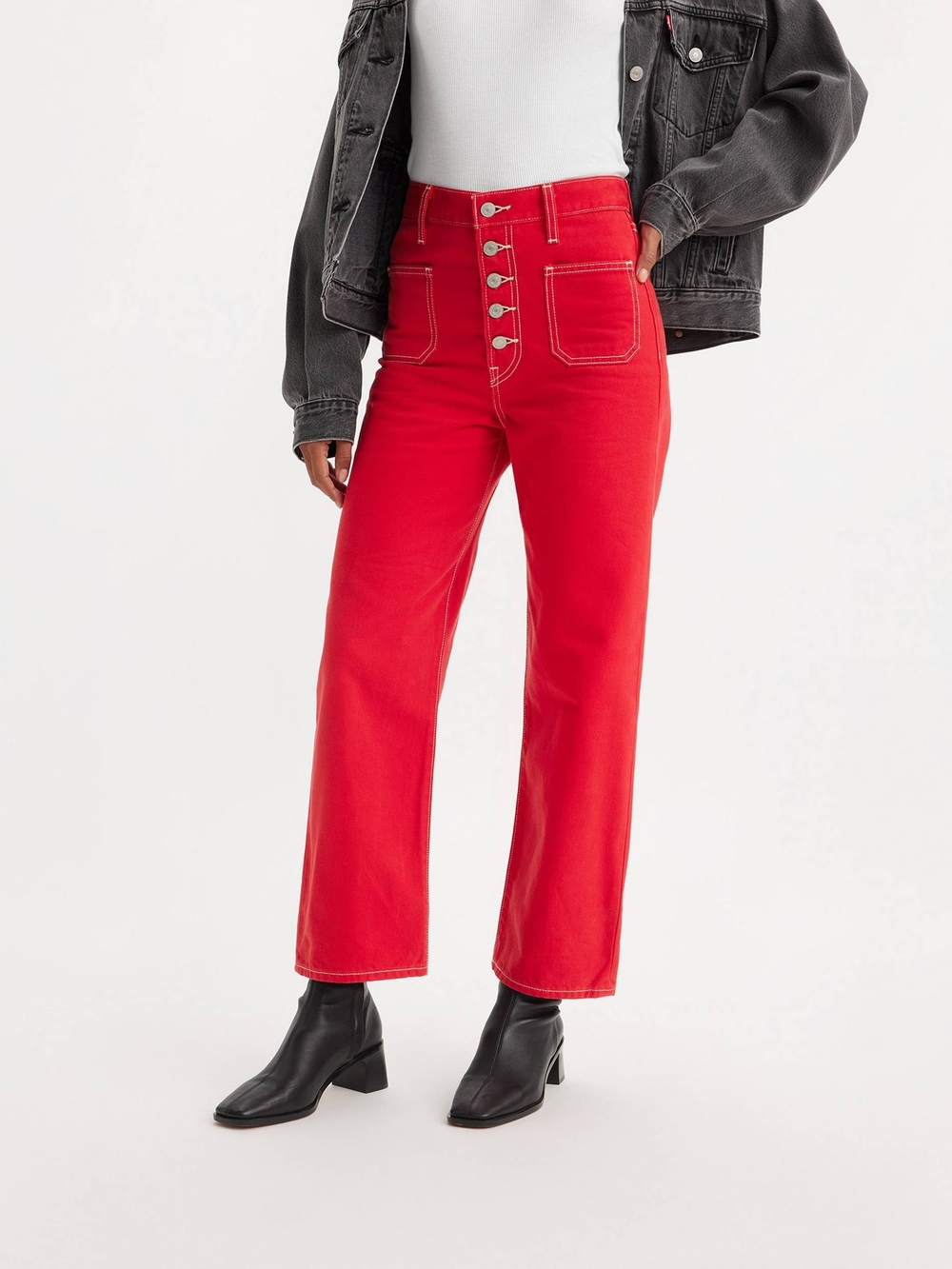 Levi's Red High-Rise Cropped Wide-Leg Jeans Size 31 Women's